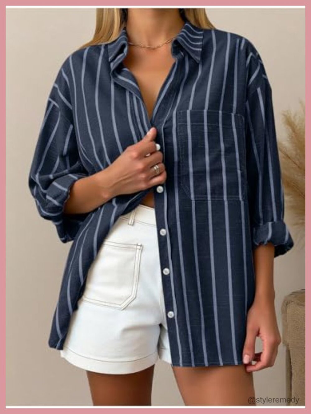 Oversized Cotton Oxford Button Down Shirt Long Sleeve Collared Blouse - Picture 4 of 6